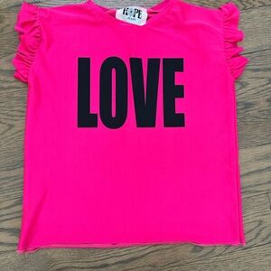 Hope Jeans Pink Ruffle Sleeve 'LOVE' Top